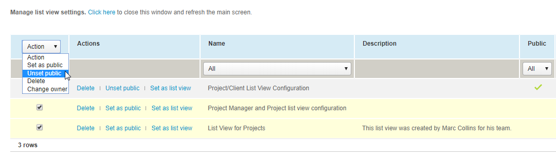 Manage Saved List View Configurations