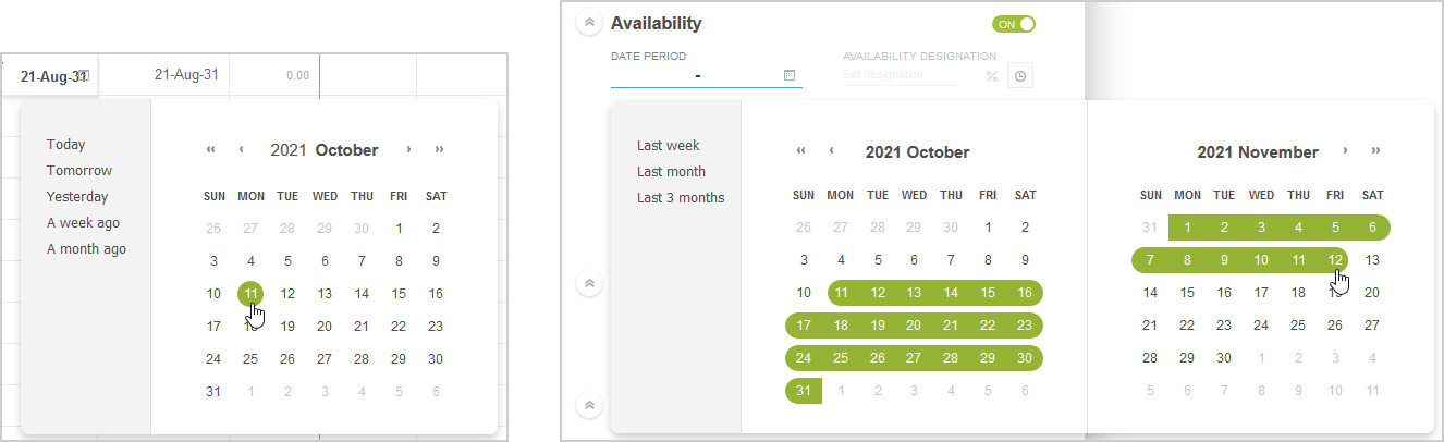 New date picker on selected views in OpenAir