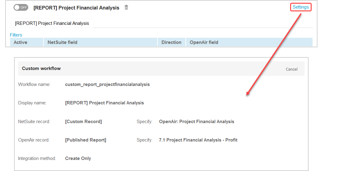 Viewing custom export workflow settings