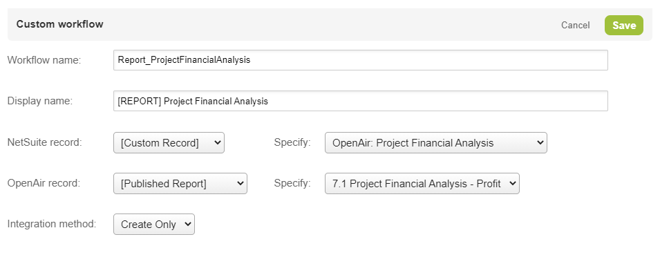 Custom export workflow settings popup window