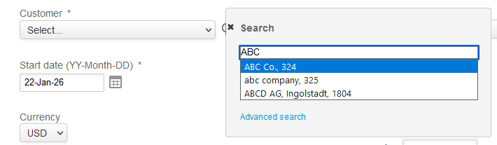 Customer searrch utility on entity forms showing additional field values in search results.