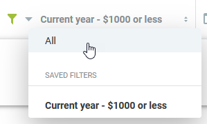 Saved filter selector in the list view toolbar