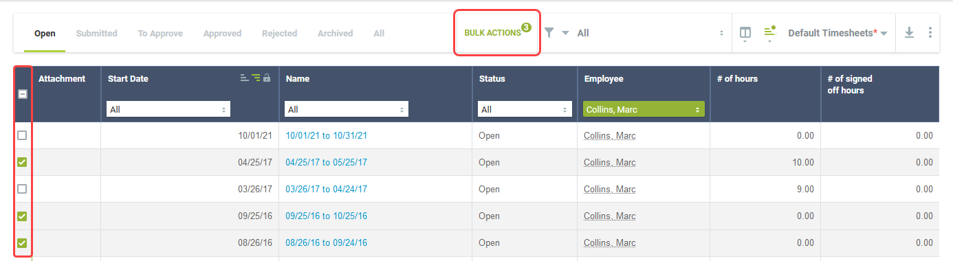 List view with bulk actions enabled.